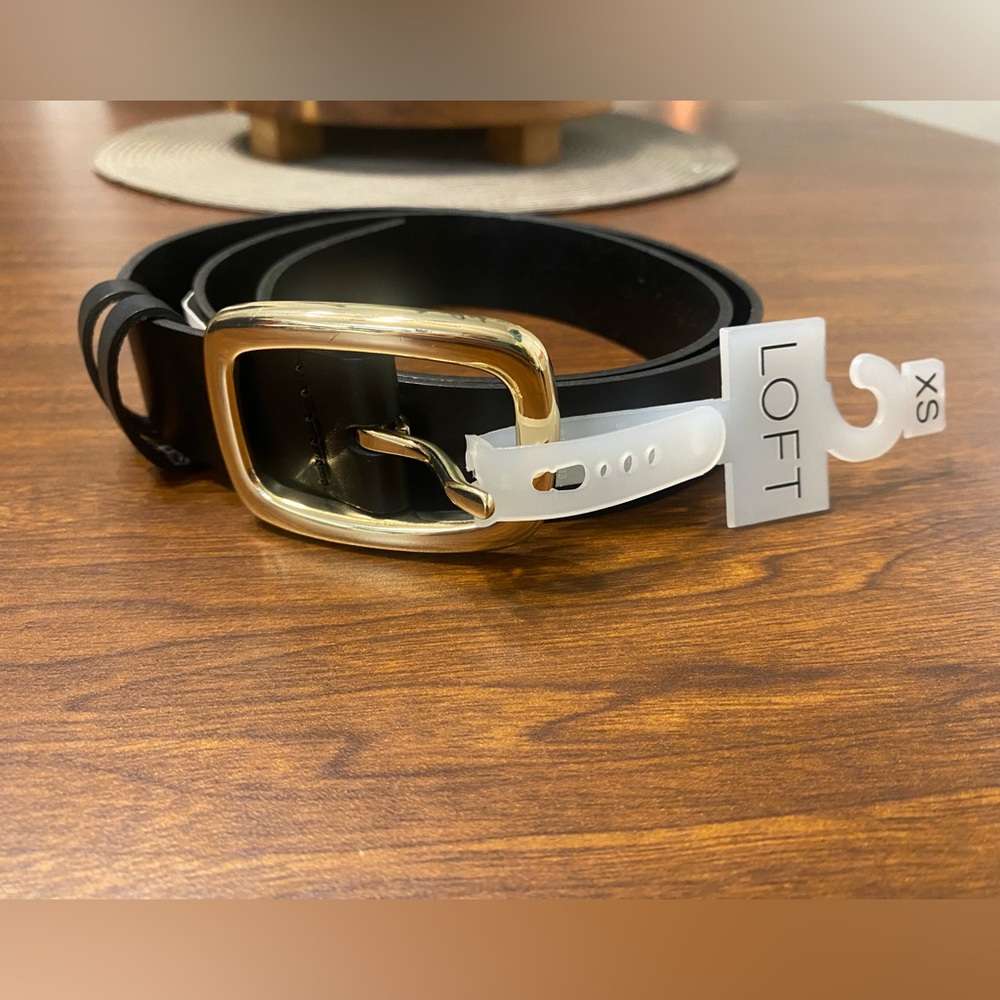 LOFT Elegant Black Belt with Gold Buckle size XSmall